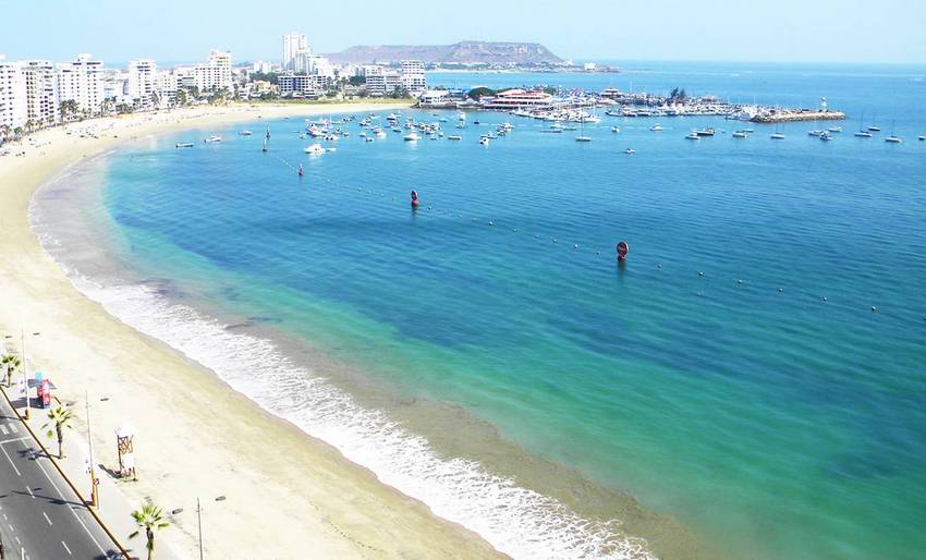 shore of Salinas Beach in Ecuador