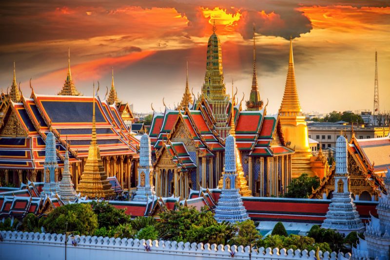 Sunset view of the Grand Palace in Thailand
