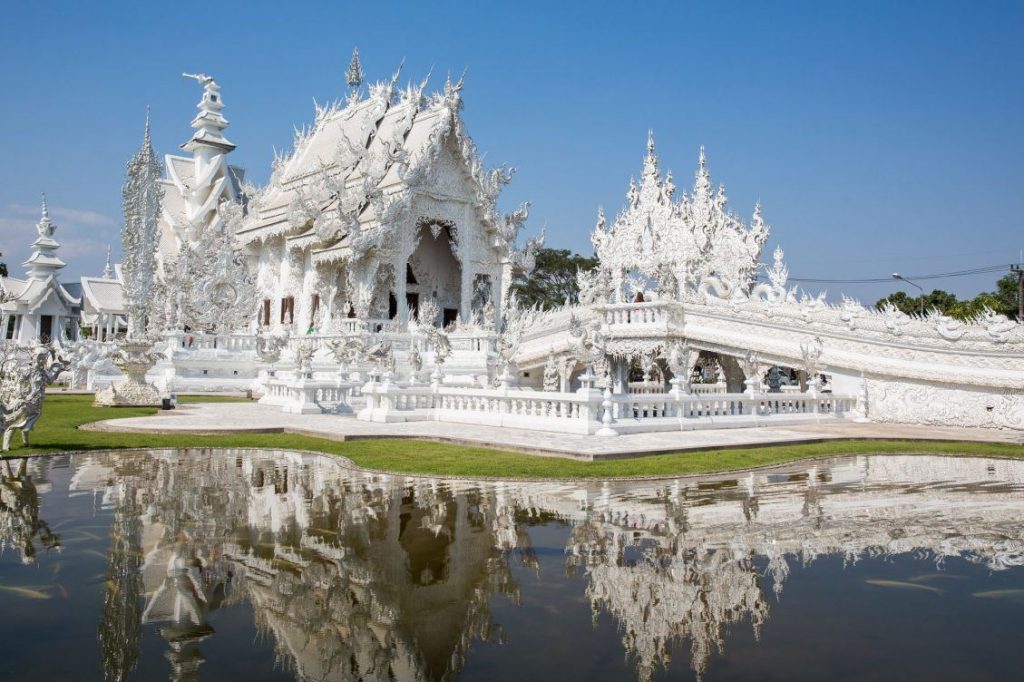 View of the outside of the White Temple in Thailand