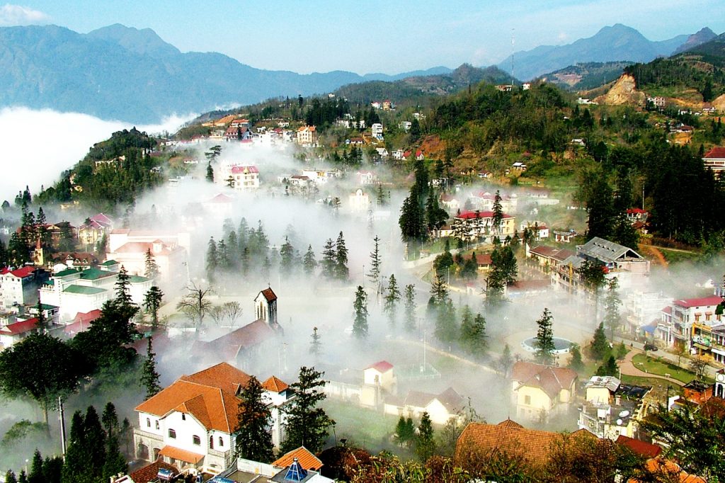 Misty winter morning in Sapa, Vietnam