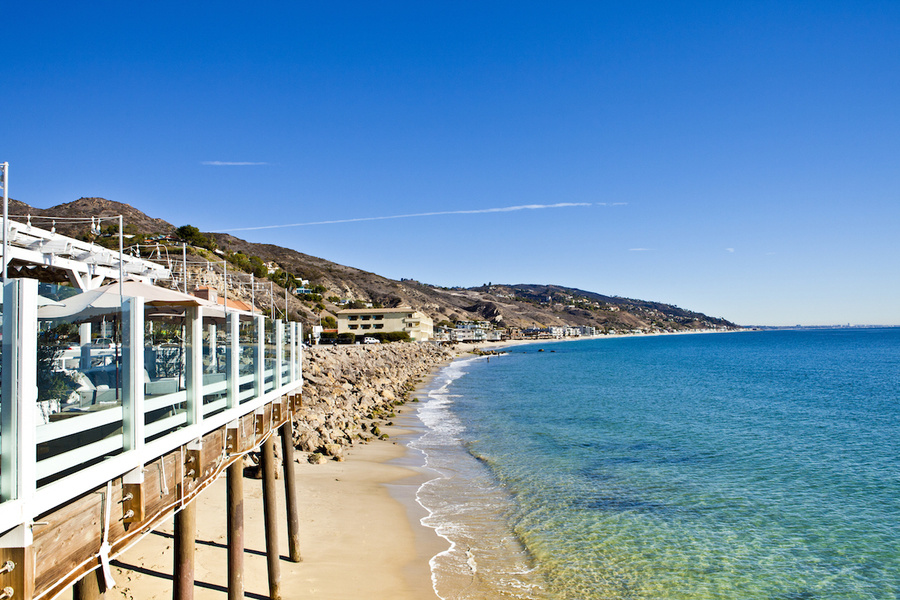 The Malibu seaside walk and restaurants stare out into the crystal-clear blue Pacific Ocean