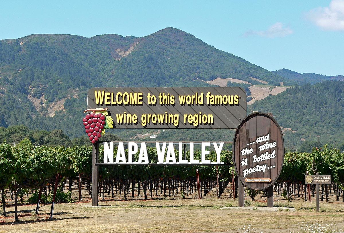 The Napa Valley sign marks where the wine region starts