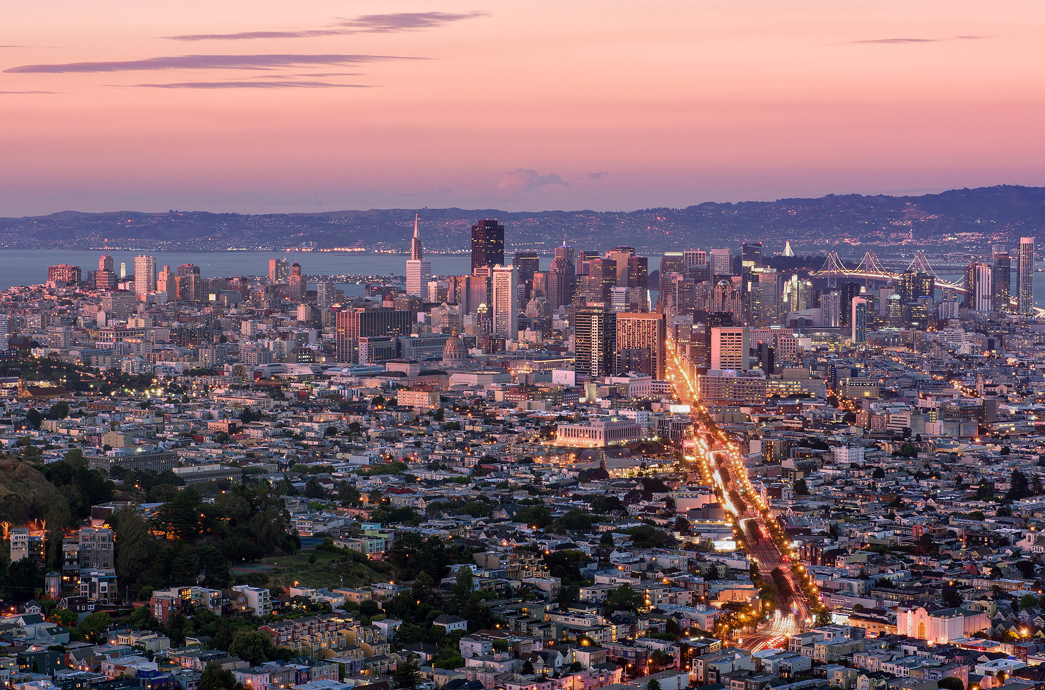 The view from up the Twin Peaks is stunning at dusk when the streetlights are turned on