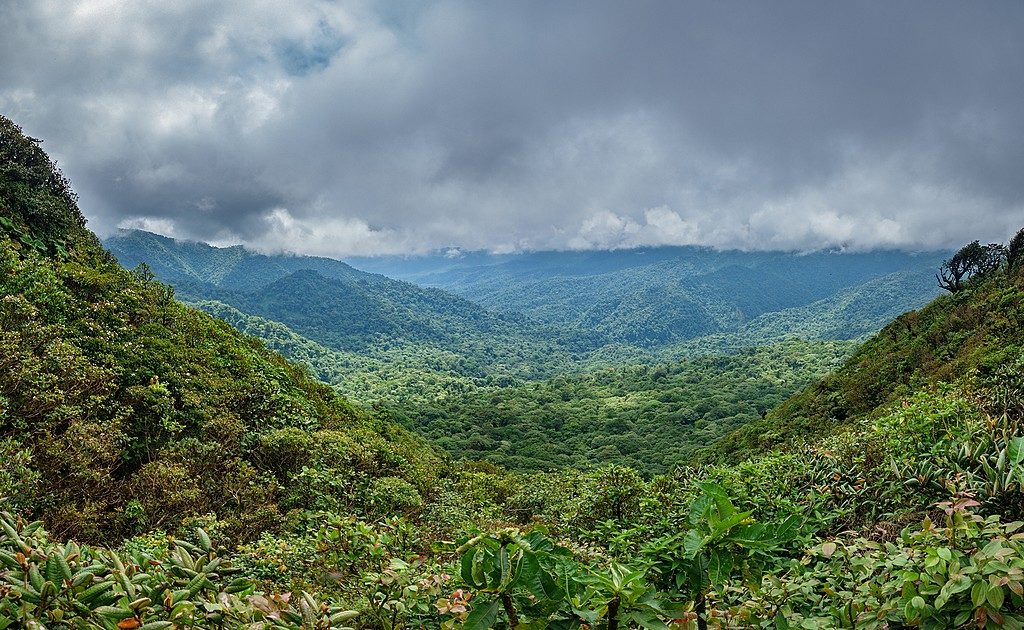 View of the rain mountainous landscape in Costa Rica during rainy season