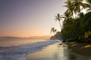 Sunset view of a Costa Rica beach in August