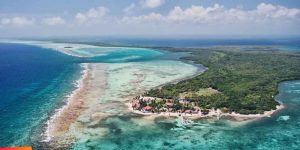 Aerial view of one of the best places to travel alone, Ambergris Caye