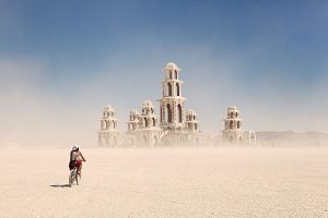 View of a a construction on the Playa at Burning Man