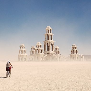 View of a a construction on the Playa at Burning Man