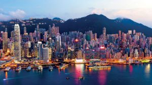 View of the Hong Kong skyscrapers and coastline