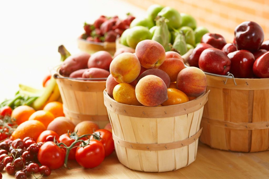 Baskets full of summery fruits